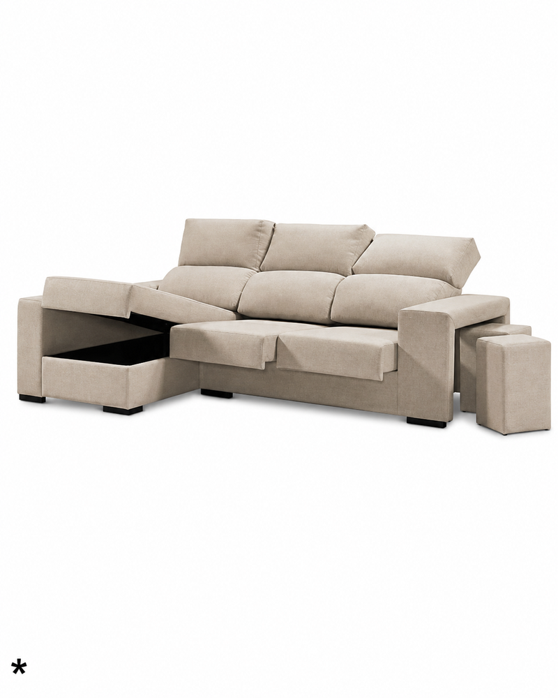Sofá Chaise Long Sidney Dirt. Bege